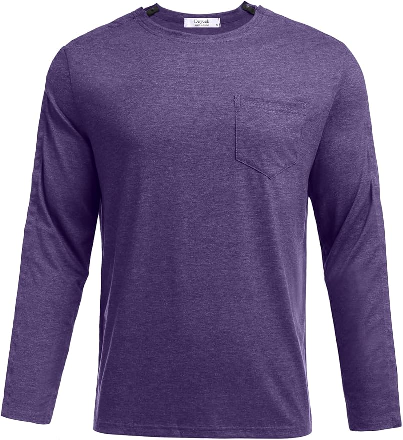 Deyeek Men's Post Shoulder Surgery Recovery Shirts Full Tear Away Long Sleeve Snap Chemo Port Access Shirt