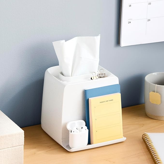 YouCopia The Ledge Tissue Holder, Cube, Square Box Cover with Storage for Phones, Jewelry, Makeup and Accessories for Night Stand, Desk and Bathroom Organization