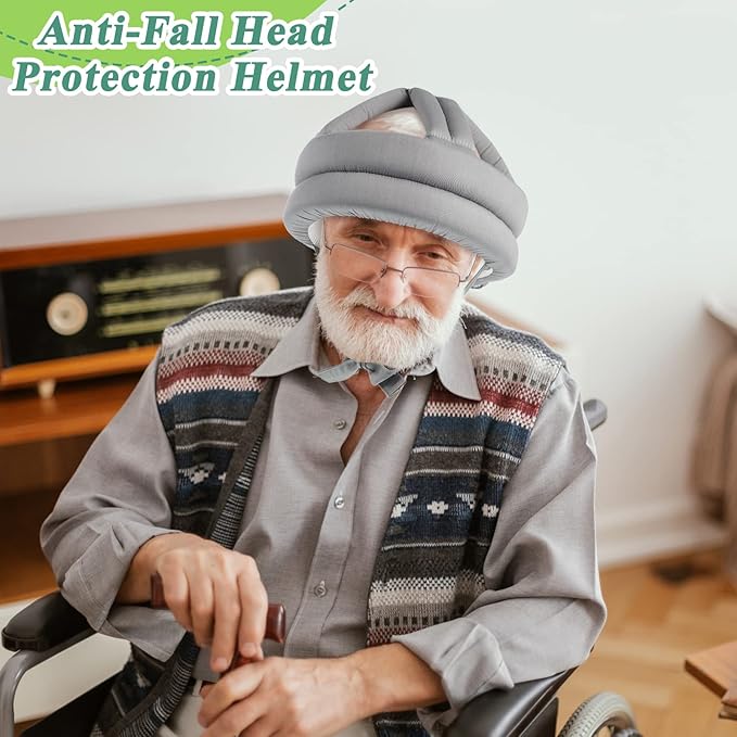 Woanger 1 Pcs Anti Fall Elder Head Safety Helmet for Adults Special Needs Thick Soft Protective Hat Adjustable Seniors Fall Prevention Head Protection Cap Elderly Helmet for Injury Protection (Grey)