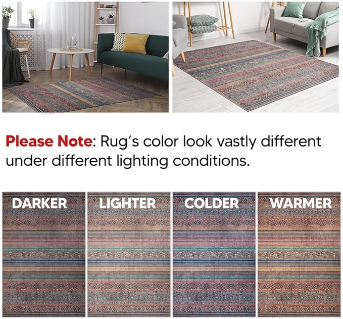 Keen Home Design 6x9 Rug - Machine Washable Area Rug with Non-Slip Backing, Ideal for Living Room, Dining Room, Bedroom - Vintage, Easy Clean, Durable, Low Pile Rug - (6' x 9')