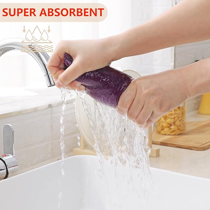 Homaxy 100% Cotton Waffle Weave Kitchen Dish Cloths, Ultra Soft Absorbent Quick Drying Dish Towels, 12 x 12 Inches, 12-Pack, Purple
