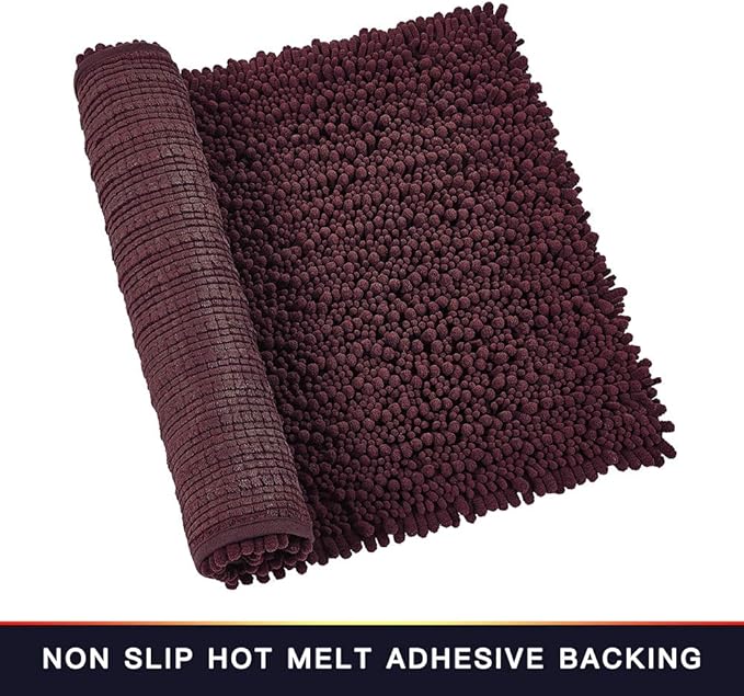 Walensee Large Bathroom Rug Non Slip Bath Mat (72x24 Inch Burgundy) Water Absorbent Super Soft Shaggy Chenille Machine Washable Dry Extra Thick Perfect Absorbant Best Plush Carpet for Shower Floor