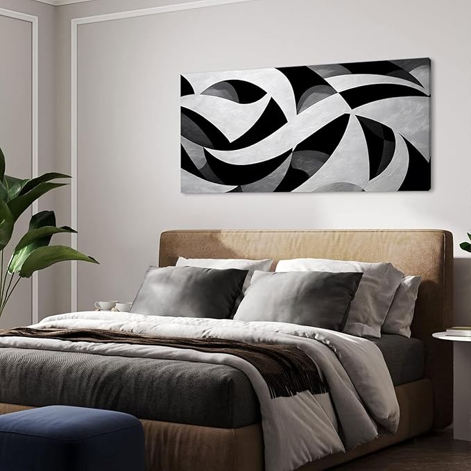White and Black Abstract Cube Wall Art for Living Room Office Modern Pattern Grey Painting Prints Cool Canvas Artwork Over The Couch Bedroom Decor
