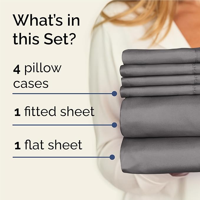 Full 6 Piece Sheet Set - Cooling and Breathable Bed Sheets - Hotel Luxury Bed Sheets for Women, Men, Kids & Teens - Bedding with Deep Pockets & Easy Fit - Soft and Wrinkle Free - Full Dark Grey Sheets