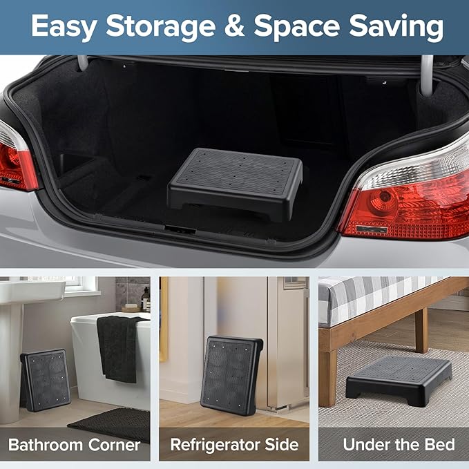 Mobile Step Stool,Indoor/Outdoor Non-Slip Step Platform,Portable Stair Aid for Adults and Seniors for Stairs,Kitchen,Office,Door,Bed,Car Safety Steps,Black-Black