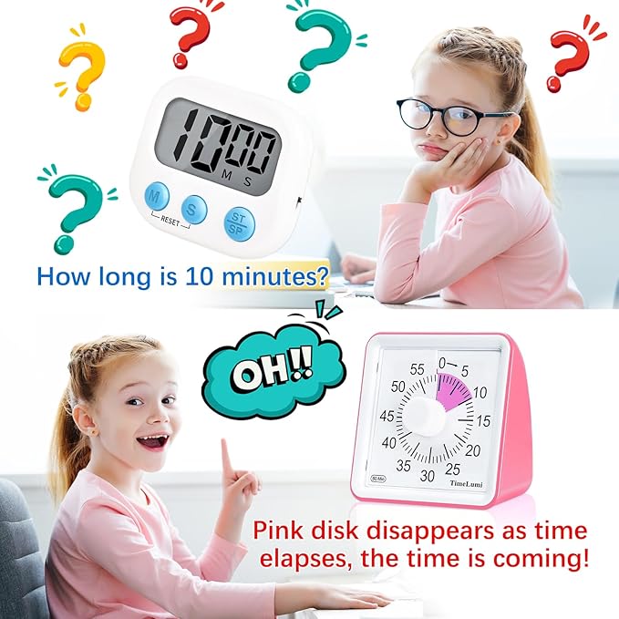 60-Minute Visual Timer for Kids, Time Management Tool Study Classroom Timer, Home Edition Silent Countdown Timer for Toddler, Teachers and Adults (Pink)