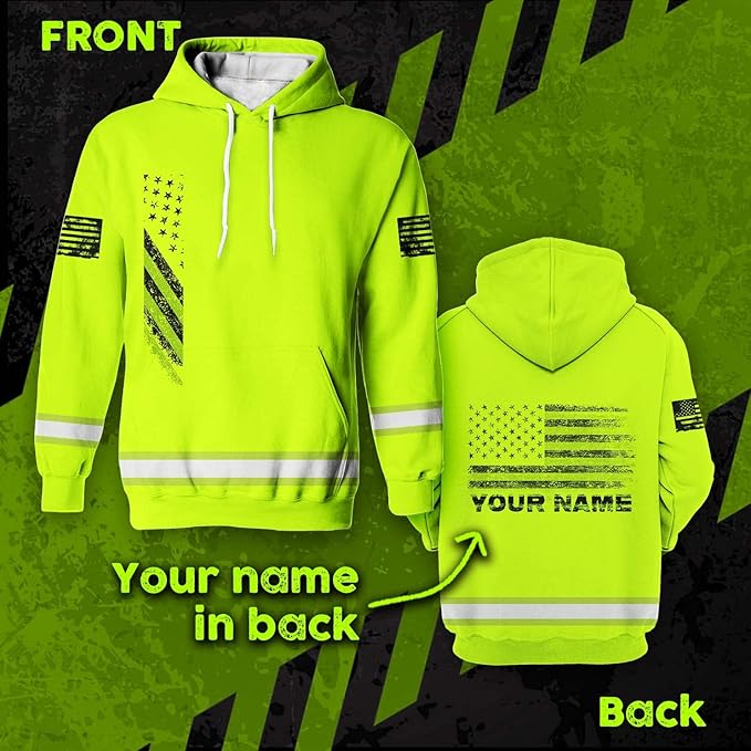 US Flag High Visibility Hoodie for Men Reflective Hoodie Safety Workwear for Worker Runner Patriotic ACC02