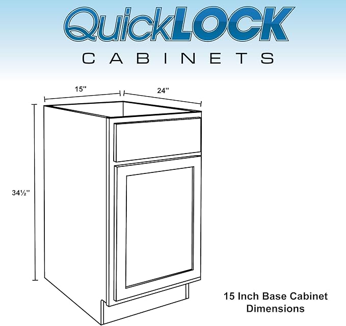 Quicklock RTA (Ready-to-Assemble) | Base Kitchen Cabinets - Shaker Style | Made in America (Raw Maple, 15" Wx34.5 Hx24 D Base)