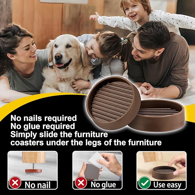 xxxHOLIC Non Slip Furniture Pads, 2” Brown Round Rubber Grippers for Hardwood Floors, Anti Skid Furniture Feet Coasters, Bed Couch Stoppers to Prevent Sliding and Scratches, Set of 4