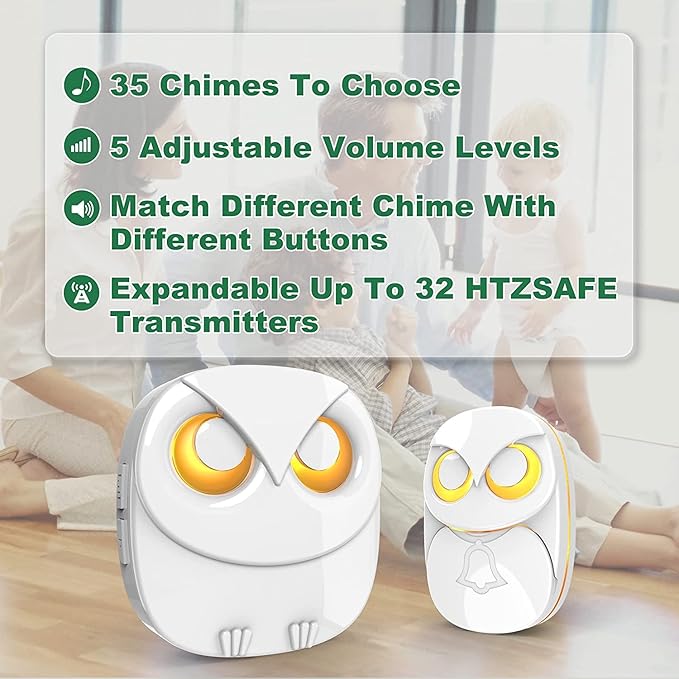 Wireless Doorbell,HTZSAFE Doorbell,1 Receiver + 1 Transmitter - White