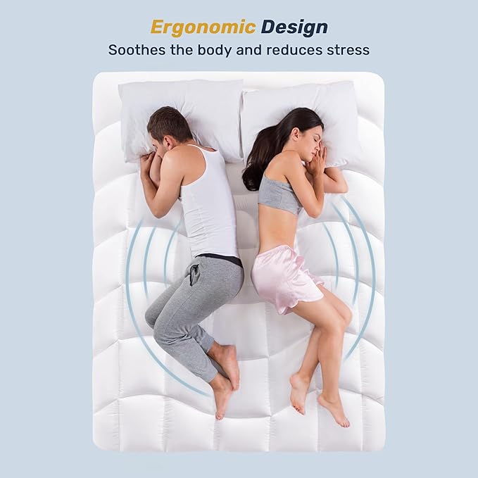 Unikome King Mattress Pad Waterproof, Ergonomic Quilted Mattress Topper for Back Pain Relief – Breathable Bed Cover with Deep Pocket (Fits 8-21 Inches), Noiseless & Machine Washable (White, 78x80)