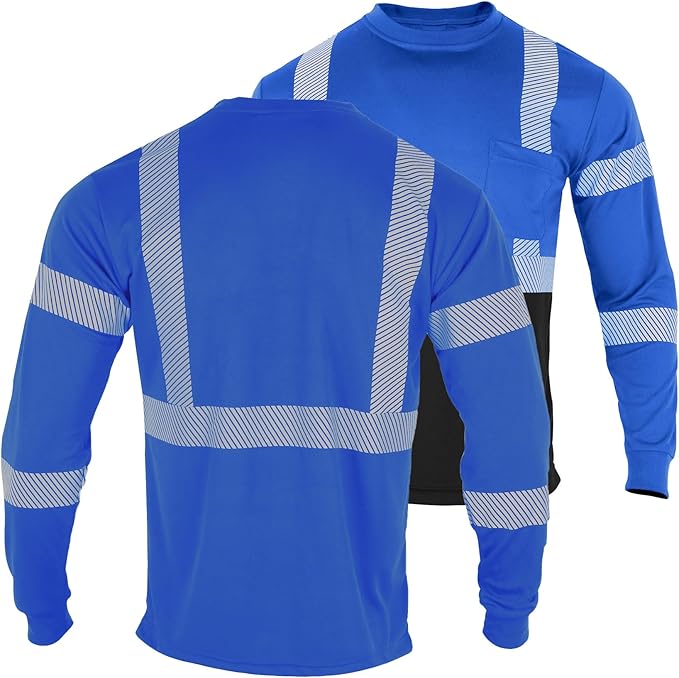 FONIRRA Safety Shirts for Men High Visibility Reflective ANSI Class 2 Hi Vis Construction Work T Shirts Long Sleeve