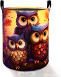 Cute Owl Laundry Basket Hamper for Boys Girls Kids Adults, Foldable Waterproof Oxford Clothes Storage Bin, Forest Animal Organizer for Bedroom Bathroom Room Decor 19.7"x15.8"