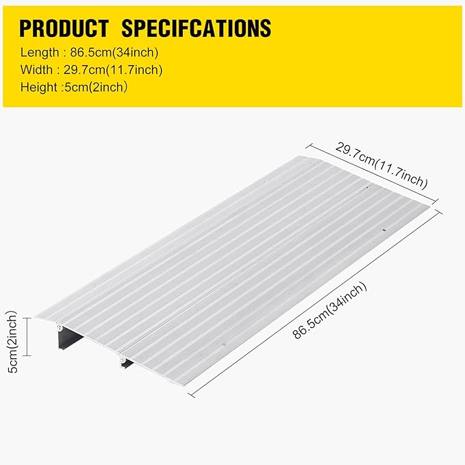Door Threshold Ramp 2" Rise Door Ramp Aluminum Entry Ramp or Doorways Rated 800 lbs Load Capacity forWheelchair Scooters Power Chairs Walkers