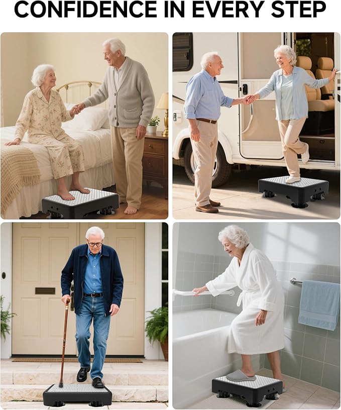 Adjustable Step Stool for Adults, Noctilucent Bed Step Stools, 600 LBS Capacity Safety Step Platform, Indoor and Outdoor Steps for Seniors, Non-Slip Stepping Stool Elderly Assistance at Night