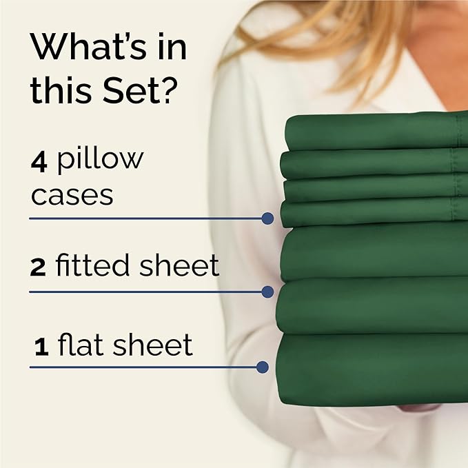 Split King 7 Piece Sheet Set - Cooling and Breathable Bed Sheets - Hotel Luxury Bed Sheets for Women, Men, Kids & Teens - Deep Pockets - Easy Fit - Soft and Wrinkle Free - Split King Emerald Sheets