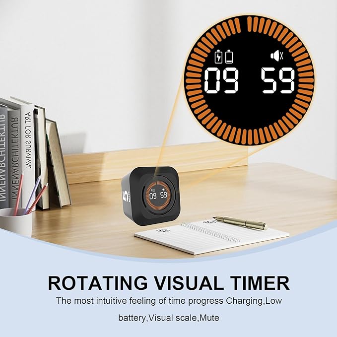 Rotating Visual Pomodoro Timer 5, 25, 10, 50 Min Custom Countdown, Rechargeable Cube Desk Productivity Flip Timer with Detachable Silicone Case, Ideal for ADHD Tool Study Work School (Green)