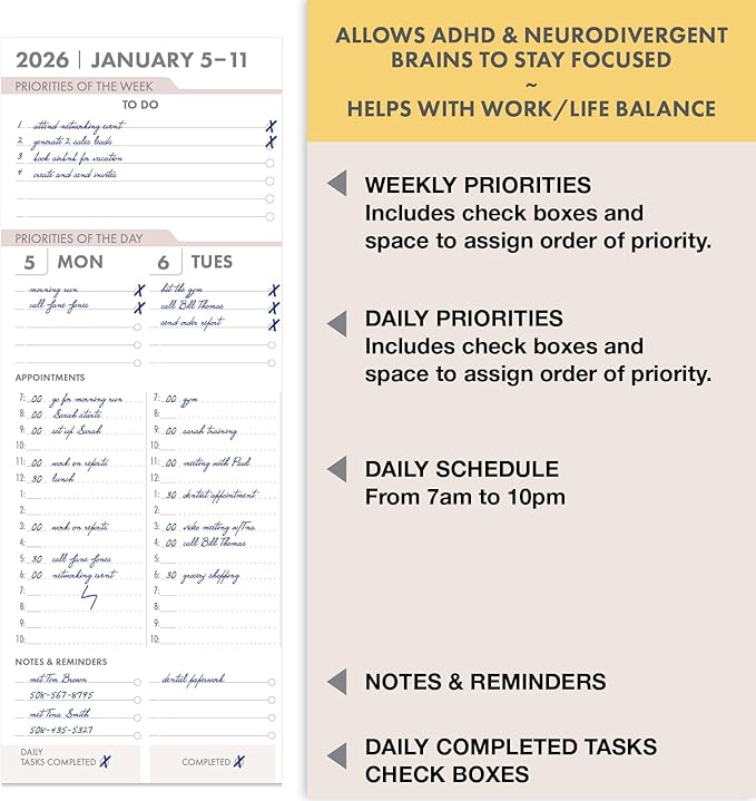 Essential PRO 2026 Daily, Weekly & Monthly Planner, 8.5"x11": 14 Months (Nov 2025 - Dec 2026) Monthly Tabs,Daily Tracking,Notes Pages,Storage Pocket,Bookmark w Sticky Notes (Teal Floral)