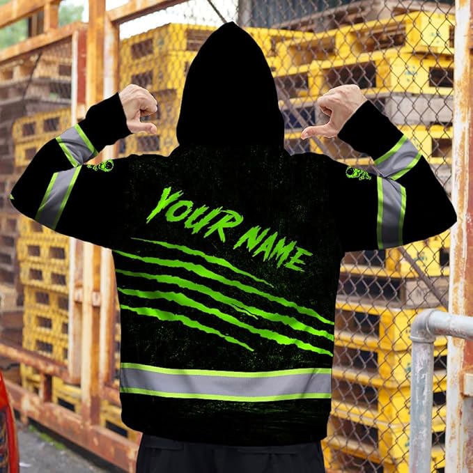 Matedecor Skull US Flag Reflective High Visibility Hoodie For Men Construction Hi Vis Safety Workwear Custom Name