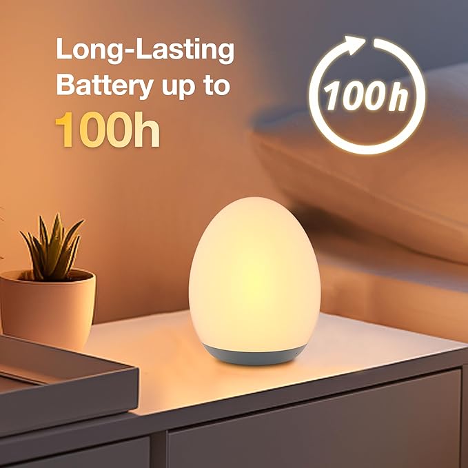 JolyWell Night Light for Kids, Baby Night Light with 7 Colors Changing Mode & Stepless Dimming, Nursery Night Light BPA Free,Rechargeable Egg Night Light for Breastfeeding 1h Timer & Touch Control