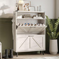 Shoe Cabinet with 2 Flip Drawers & Open Storage,Farmhouse Shoe Storage Cabinet for Entryway,Freestanding Narrow Organizer Rack with Legs,Foyer,Hallway,White
