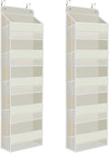 2 Pack Over The Door Organizer, Hanging Storage Organizer with Clear Window, 40lb Ultra Sturdy Large Capacity Room Organizer for Pantry Laundry Bathroom Nursery Closet (Beige)