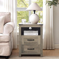 Sierra Night Stand, Rustic End Table with Charging Station, Farmhouse Tall Nightstand for Bedroom, Drawer Dresser Bedside Table with Open Storage Shelf
