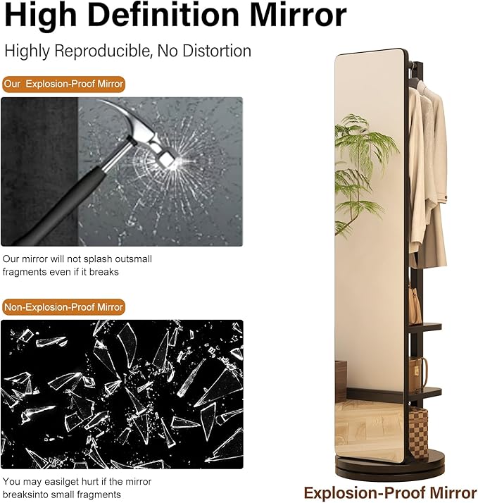 Full Length Mirror with Stand,Mirror Coat Rack,65.7 ''×15.8 ''Floor Mirror for Bedroom, Living Room, Dressing Room (Black)