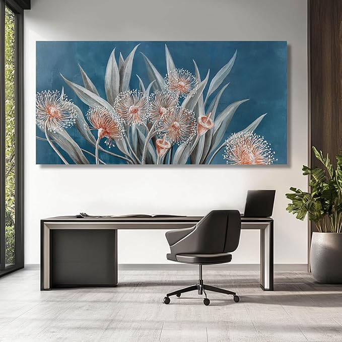 MLART99 Vintage Dandelions Art Prints Plant Pictures Wall Decor Red and White Flower Poster Blue Painting for Home Kirchen Bedroom 24"x 48" Gallery Wall Art