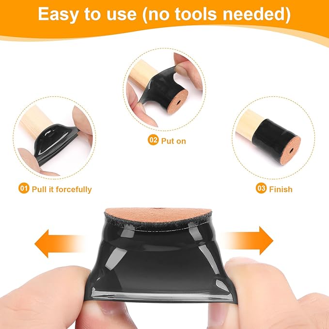 CHUNZEXI 24 Pack Chair Leg Floor Protectors for Hardwood Floors, Silicone Felt Covers Pads Caps, Protect Wood Furniture Feet Floors Noise Reduce and Scratch (Universal Small & Black)