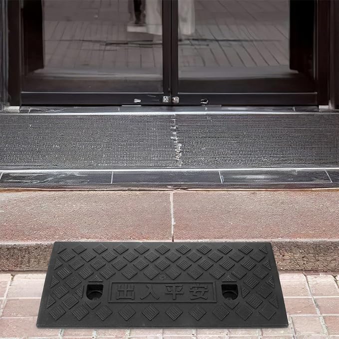 Portable Wheelchair Threshold Ramp 50X17X5Cm Black Plastic Anti-Slip Doorway Ramp for Steps Curbs Garage Use Mobility Aid