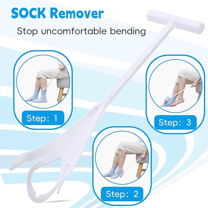 Sock Aid Kit, Sock Puller Aid Easy On and Off, Sock Assistant Device No Bending, Sock Aids for Putting On Socks and Sock Remover, Sock Helper for Seniors, Pregnant, and Limited Mobility (Grey)