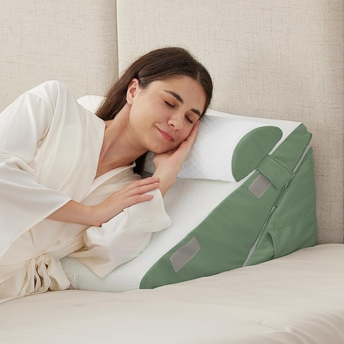3PCS Wedge Pillow Set for After Surgery, Adjustable 9&12 Inch Bed Wedge Pillow for Sleeping, Incline Pillow Wedge for Headboard, Post Surgery, Acid Reflux, Neck&Back Support, Green