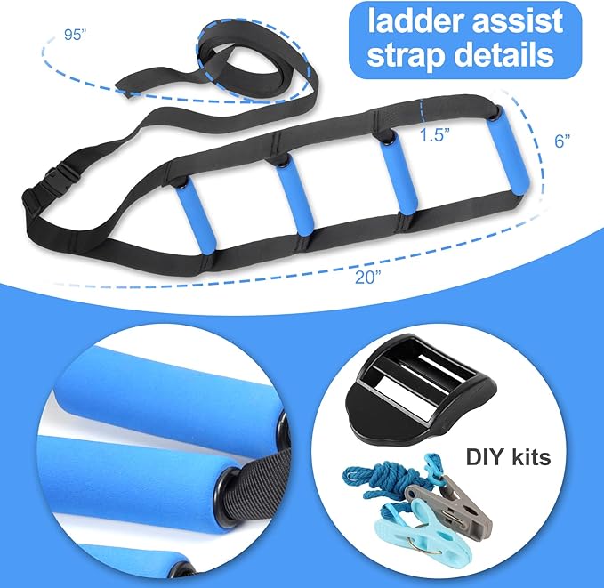 Bed Ladder Assist,Pull up Helper and Sit up Helper 4 Handle Grips,Bed Rail Assistance Devices Adjustable Length Bed Lift for Most Beds Mobility Aid for Elderly, Handicapped,Injured (95 INCHES)