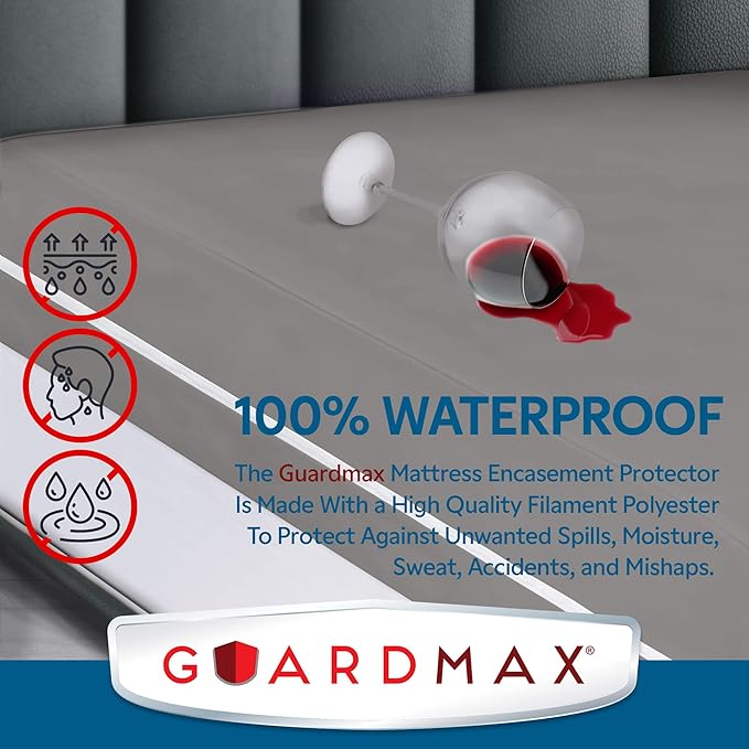 Guardmax Jersey Knitted King Zippered Mattress Encasement - Waterproof & Bed Bug Proof Mattress Protector - Comfortable, Soft, and Noiseless Zippered Bedding - Dust Mite Proof (78 x 80 x 12)