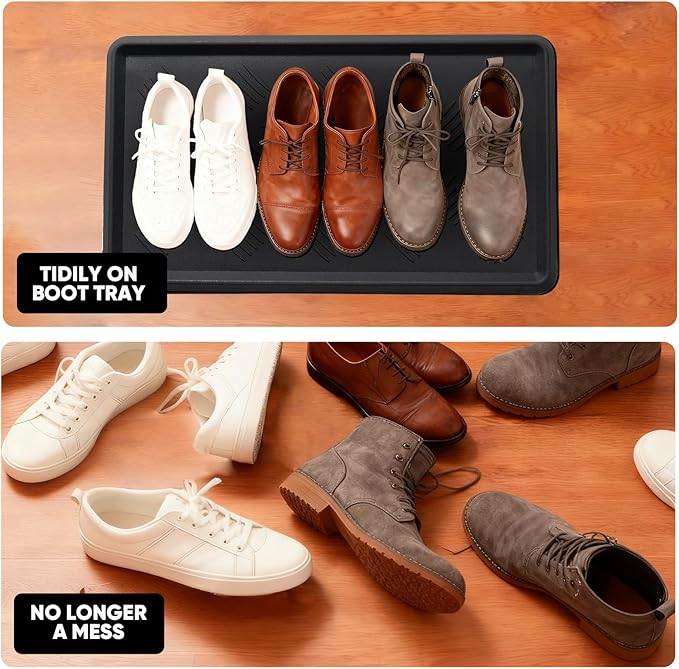 Rubber Boot Tray, Shoe Tray for Entryway, Multipurpose Boot Mat, Shoe Mat Indoor and Outdoor, 16x27.5,Black