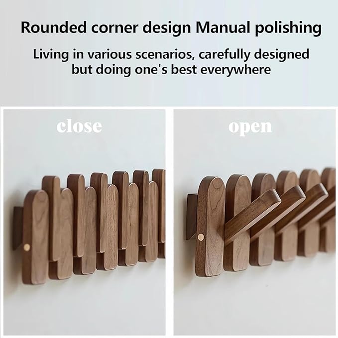 Wall Mounted Piano Key Hanger | Flip Style Hook | Entrance Wall Art Hook, Made of Oak Wood (3 Times Painted, 4 Times Polished) (Arc Beech, 8Hooks)