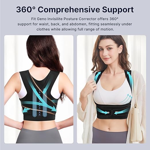 Fit Geno Posture Corrector for Women Invisilite: Invisible Lightweight Back Brace for Neck Shoulder & Upper Back Pain Relief - Improve Posture Correct Hunchback Slouching Under Clothes Large