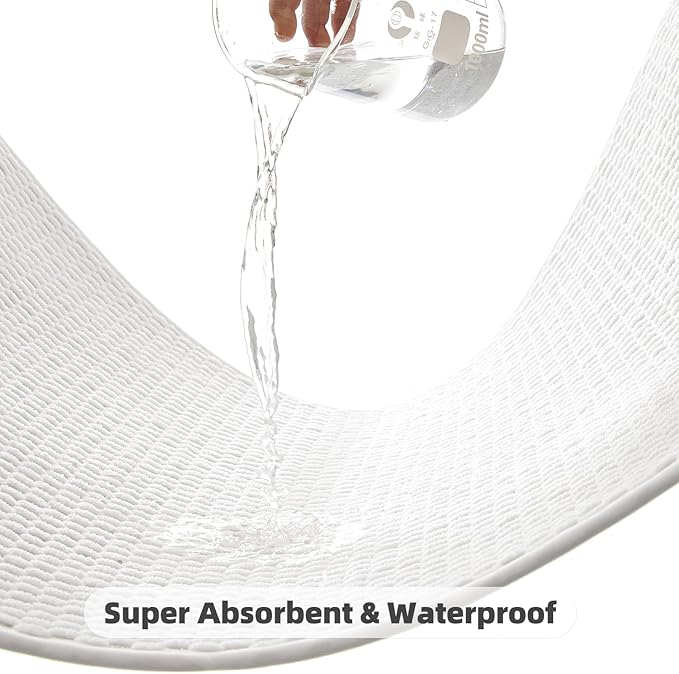 Bathroom Rugs Non Slip Washable, Super Absorbent Thin Bath Mat Quick Dry Low Pile Bathroom Rug, White 24"x47"