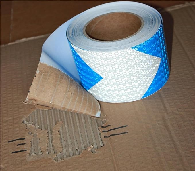 Blue and White Reflective Tape Outdoor Waterproof 3 inch X 166 feet, High Visibility Hazard Conspicuity Industrial Marking Tape