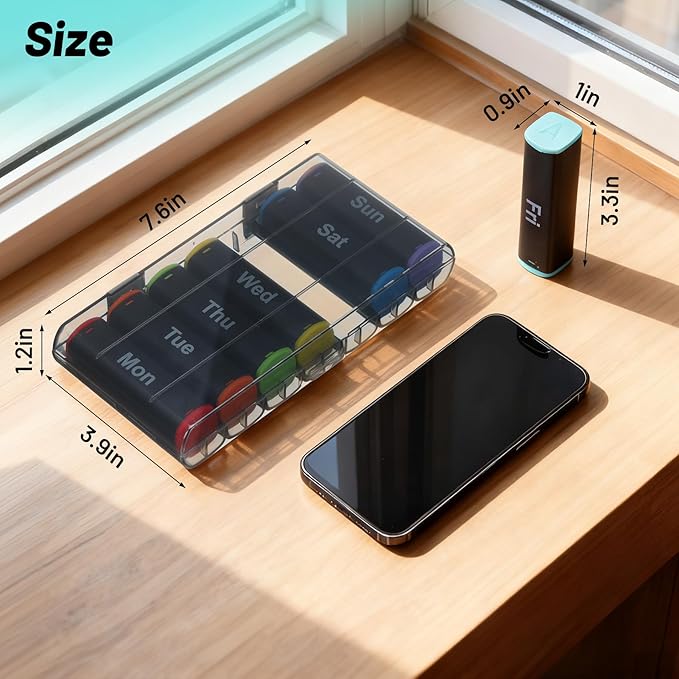 Weekly Pill Organizer 2 Times a Day - 7 Day AM PM Pill Box Large Travel Pill Case, Daily Pill Container Dispenser for Vitamins, Supplements, Fish Oils, Medication Storage Pill Holder, Black