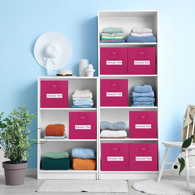 artsdi Fabric storage cubes (8 Pack) 11 Inch Cube Storage Bin, cube organizer bins with 8 Labels Window Cards & a Pen, Foldable cube organizer bins and Storage Box, Dark pink