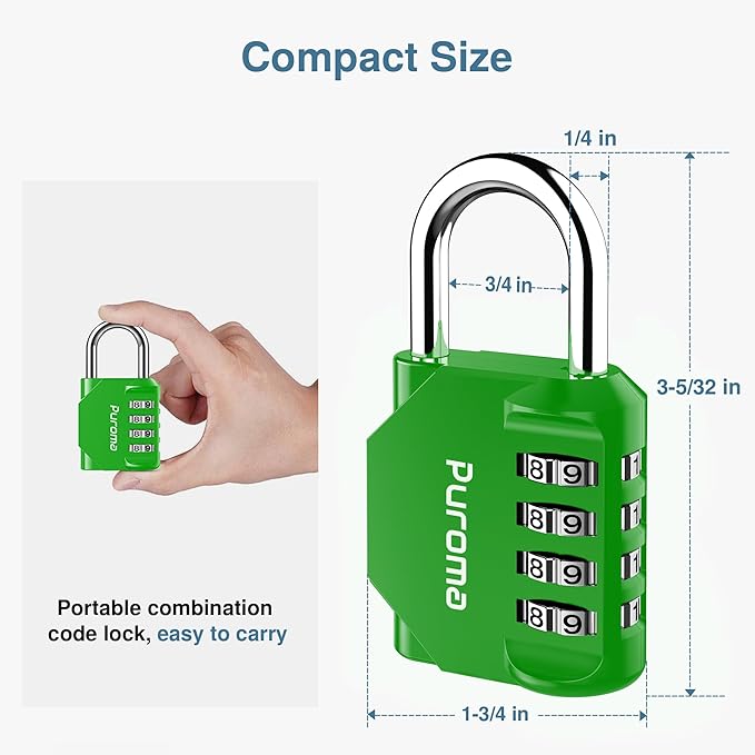 Puroma 4 Pack Combination Lock for Locker 4 Digit Outdoor Waterproof Padlock for School, Gym, Sports, Fence, Toolbox, Gate, Case, Outdoor, Hasp Storage, Cabinets (Green)