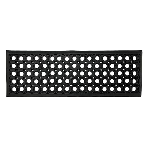 Ottomanson All-Weather Rubber Stair Treads – Non-Slip Step Mats for Wooden, Concrete, or Outdoor Stairs, Easy Maintenance, Tool-Free Placement, Pack of 5, 10" x 30", Black Circles