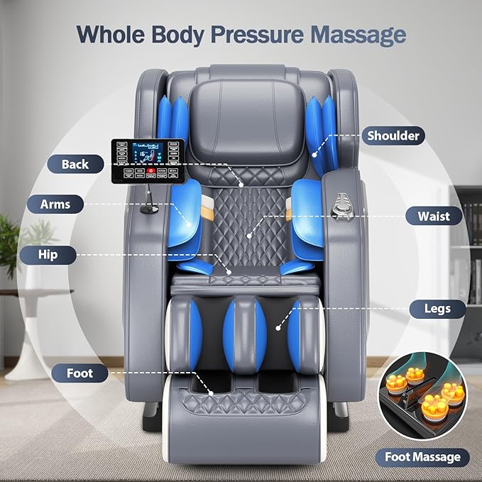 Zero Gravity Shiatsu Massage Chair Full Body Deep Tissue - Lumbar/Calf Heat, 8 Back Rollers, Extendable Footrest - Relieve Back Pain for Office Workers/Athletes/Seniors, Quiet ≤50dB