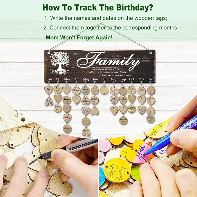 Birthday Gifts for Grandma, Family Birthday Tracker Reminder Calendar Board, Best Mom Grandma Christmas Mother Day Present Idea, Record Birthday in One Place, New Year Gift for Elderly