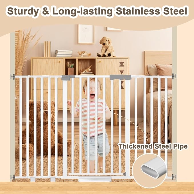 Extra Wide Baby Gate Fits 30-63 Inch Wide Opening, Toddler Pet Gate for Stairs Doorways Hallways Indoor, Walk Thru Large Long Dog Gates Pressure Mounted Black