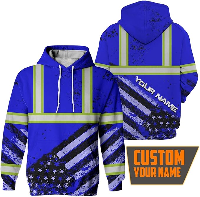 US Flag High Visibility Hoodie for Men Reflective Hoodie Safety Workwear for Worker Runner Patriotic ACC02