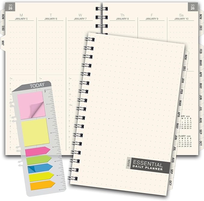 ESSENTIAL 2026 Monthly & Weekly Planner with Tabs, 5"x8": 14 Months (November 2025 - December 2026), Professional, Simple, Easy-to-Use Design and Frosted Poly Cover for Extra Protection (Frosted)