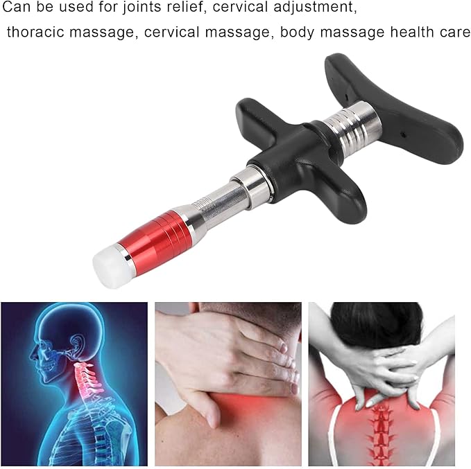 ZJchao Chiropractic Adjustment Tool, 10 Levels Manual Single Head Spinal Massager Hand Back Massage Tool Gun Device Portable Chiropractic Adjustment Tool (Red)